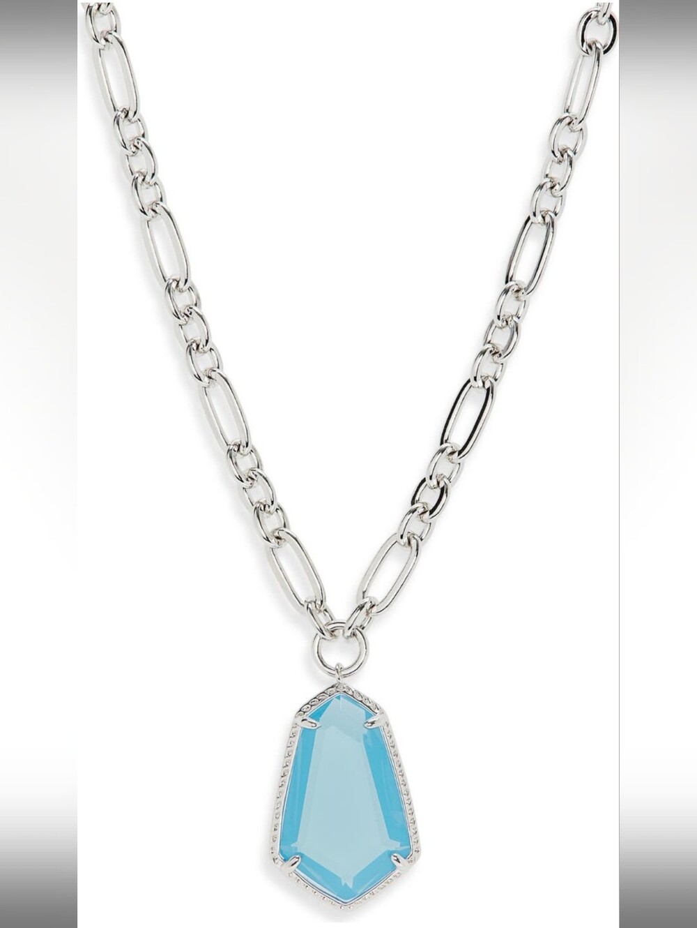 Kendra Scott NWT Alexandria Necklace  blue geometric glass Pendant Figaro Chain